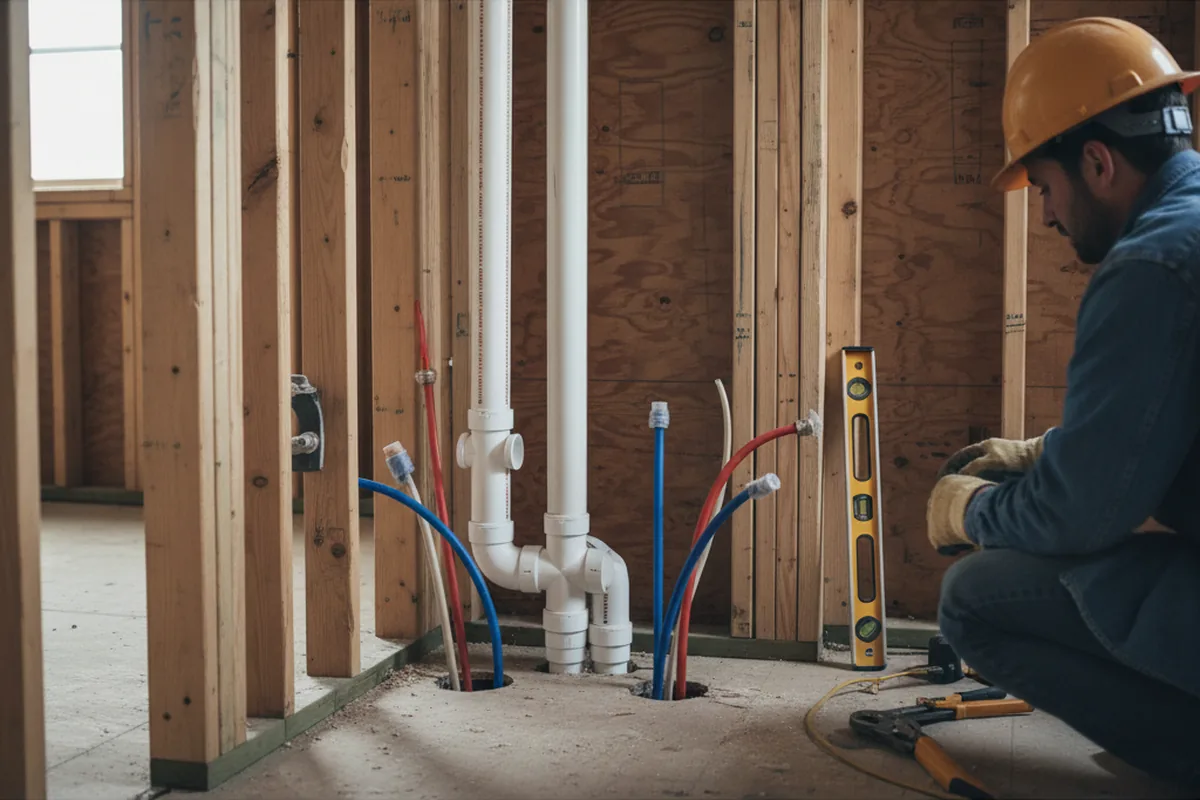 Drain and supply rough-in during Leak Detection in Crane