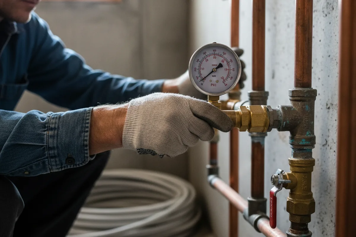 Pressure testing a repaired line during Water Line Repair in Crane
